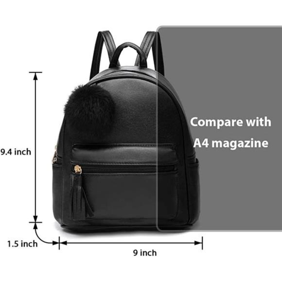 PINK Mini Backpack Purse for Girls Teens Women Purses PU Leather Pom Backpack - Picture 4 of 5